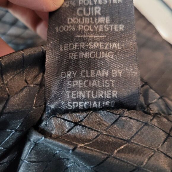 Vintage 80s Leather Flight Jacket M Black Long Belted Hidden Zip Biker Moto - Picture 15 of 16